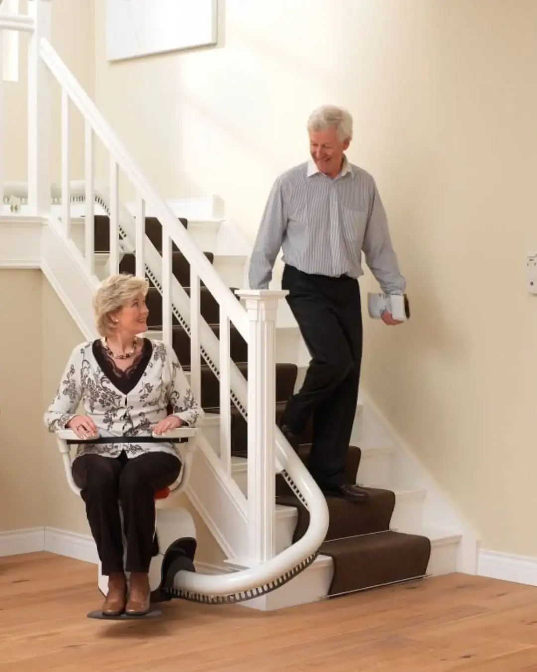 Stairlift user with a family member
